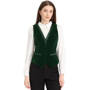 Velvet Suit Waistcoat Retro Sleeveless Steampunk Blazer Dressy Vest Dark Green